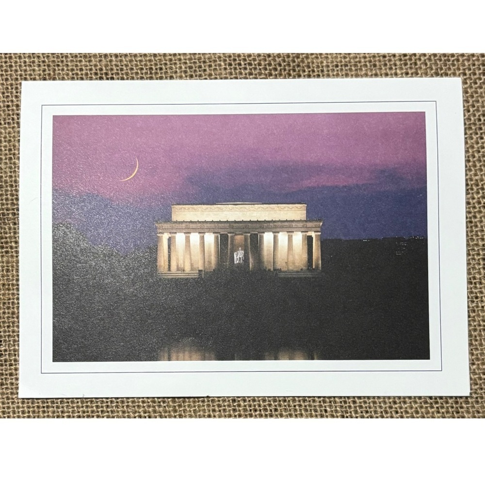 Lincoln Memorial At Night Blank Note Card Crescent Moon Purple Sky Framable